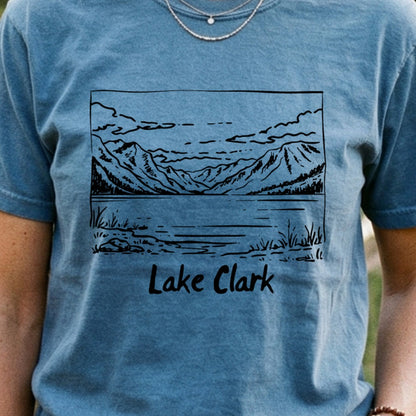 Lake Clark Line Drawing Cotton T-Shirt