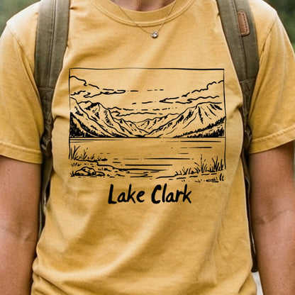 Lake Clark Line Drawing Cotton T-Shirt