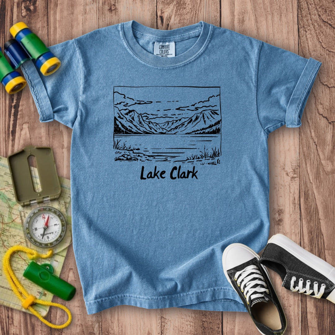 Lake Clark Line Drawing Kids Cotton T-Shirt