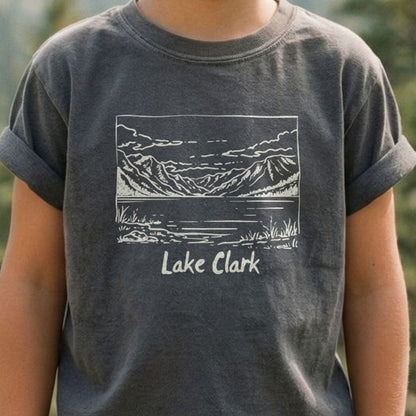 Lake Clark Line Drawing Kids Cotton T-Shirt