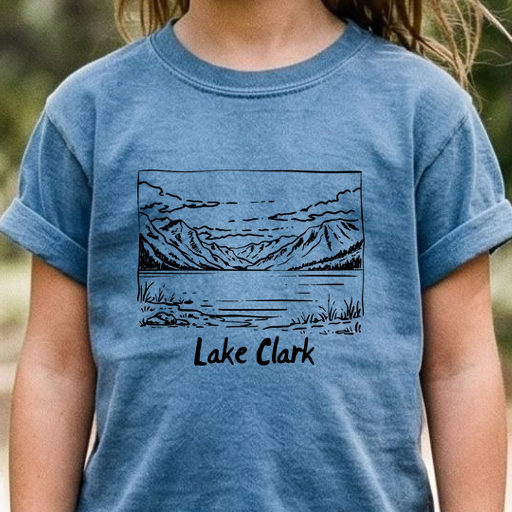 Lake Clark Line Drawing Kids Cotton T-Shirt