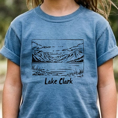 Lake Clark Line Drawing Kids Cotton T-Shirt