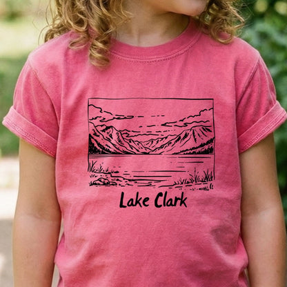 Lake Clark Line Drawing Kids Cotton T-Shirt