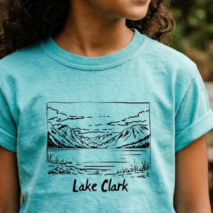 Lake Clark Line Drawing Kids Cotton T-Shirt