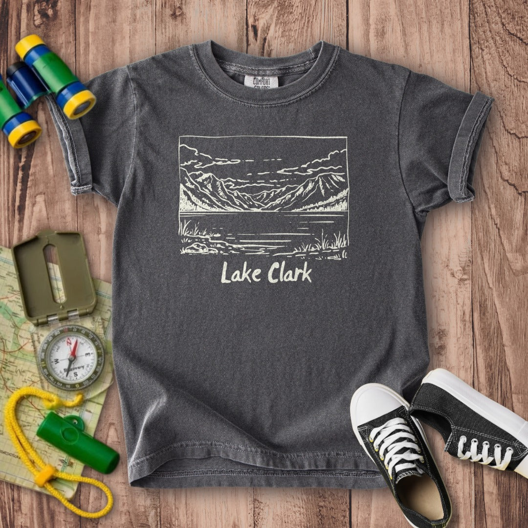 Lake Clark Line Drawing Kids Cotton T-Shirt