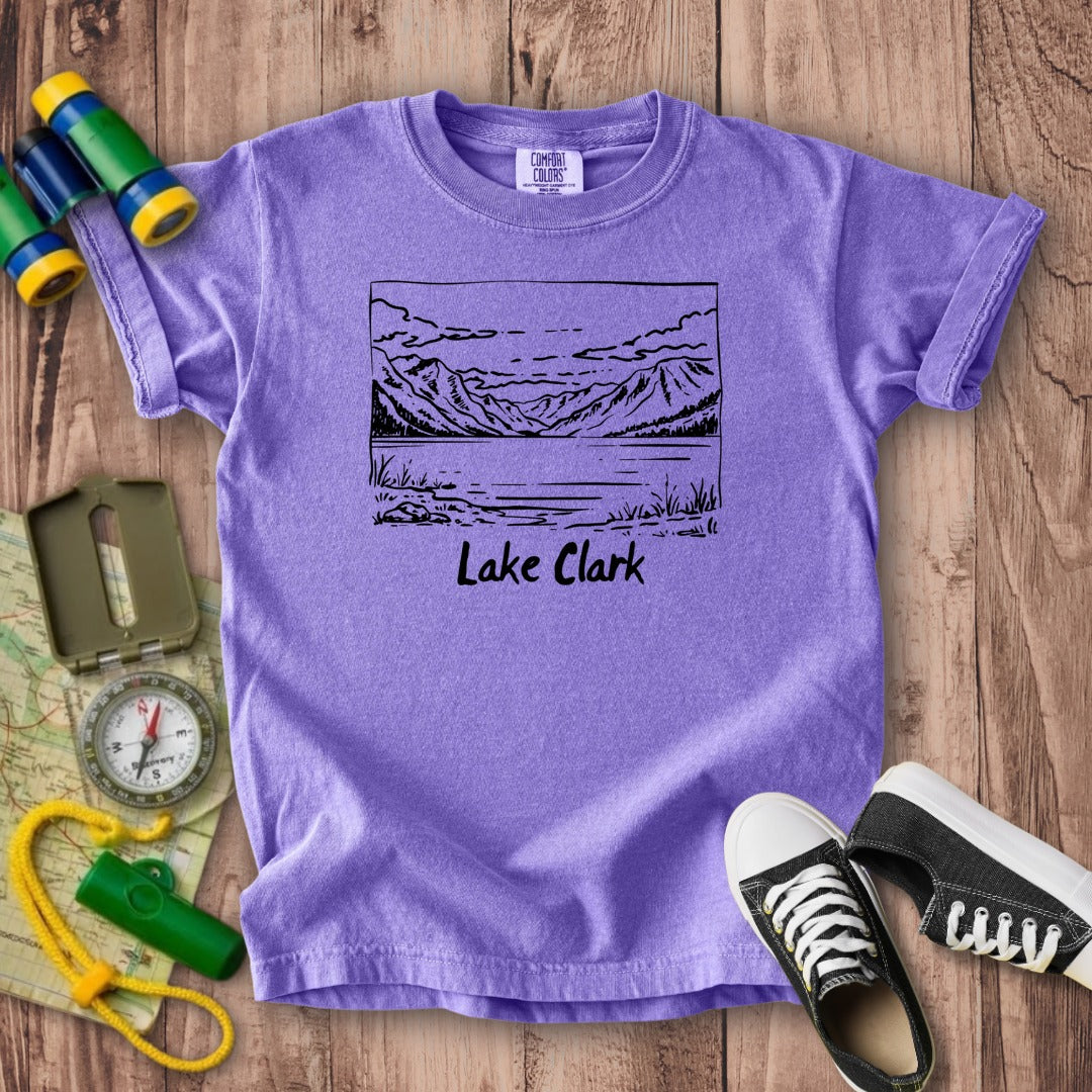 Lake Clark Line Drawing Kids Cotton T-Shirt