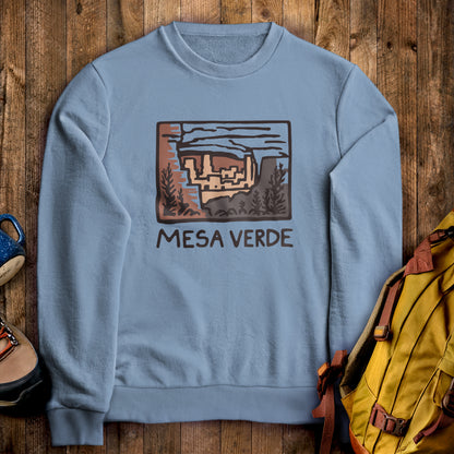 Mesa Verde National Park Crewneck Sweatshirt Stone Blue Adventure and Outdoors Themed Sweatshirt