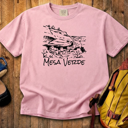 Mesa Verde National Park Line Drawing Cotton T-Shirt