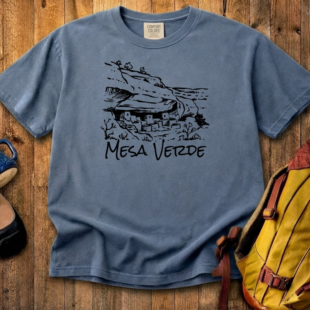 Mesa Verde National Park Line Drawing Cotton T-Shirt