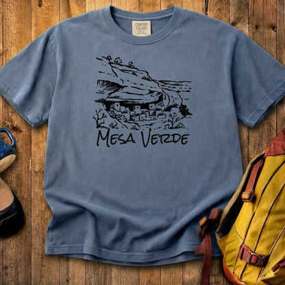 Mesa Verde National Park Line Drawing Cotton T-Shirt