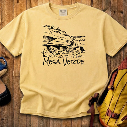 Mesa Verde National Park Line Drawing Cotton T-Shirt