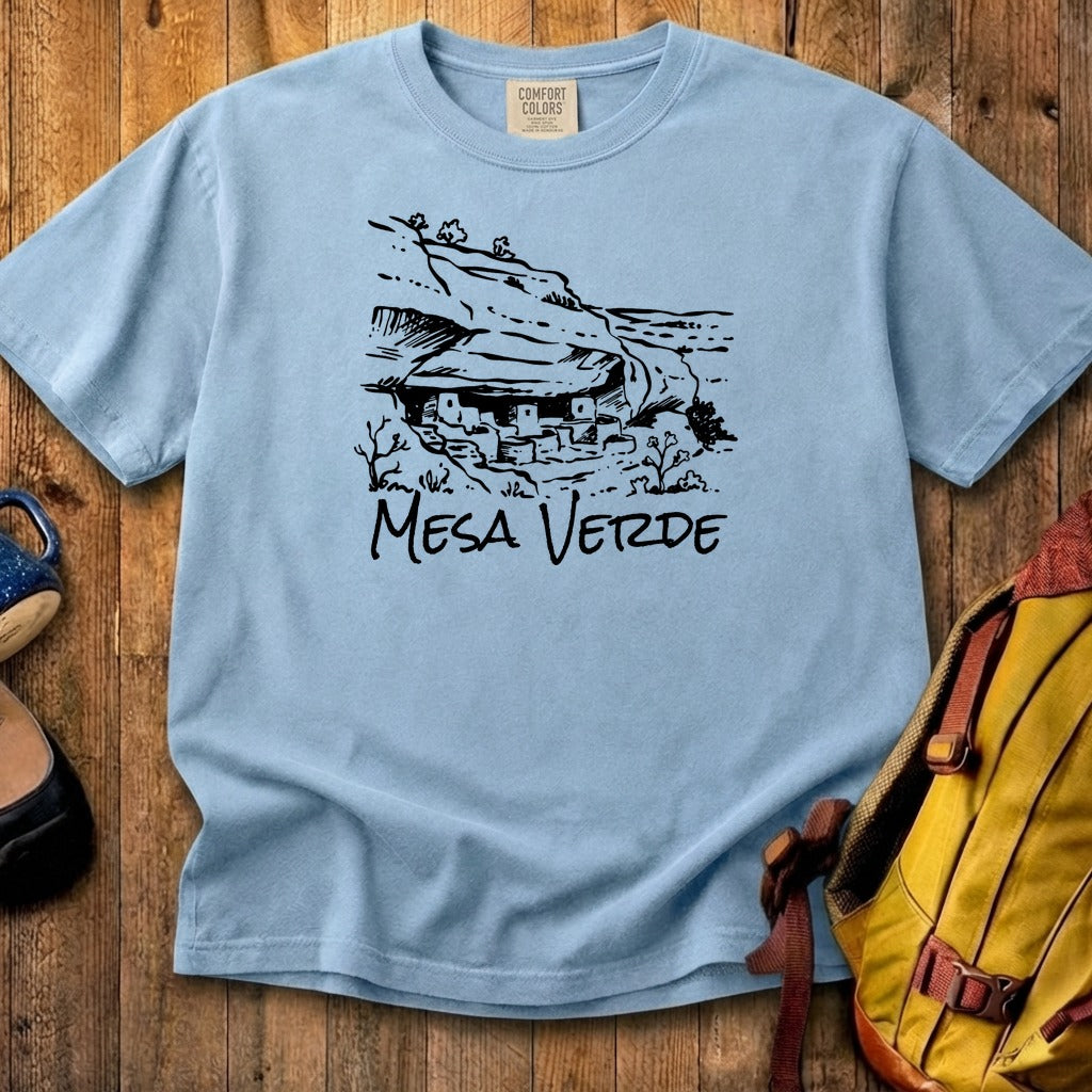Mesa Verde National Park Line Drawing Cotton T-Shirt