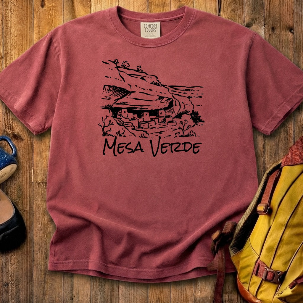 Mesa Verde National Park Line Drawing Cotton T-Shirt