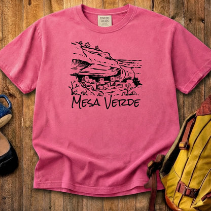 Mesa Verde National Park Line Drawing Cotton T-Shirt