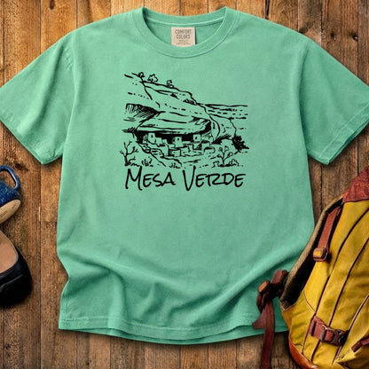 Mesa Verde National Park Line Drawing Cotton T-Shirt