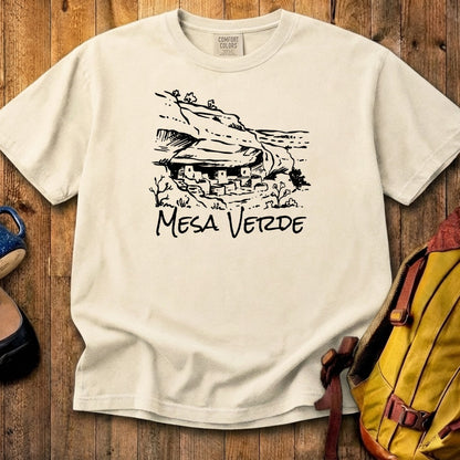 Mesa Verde National Park Line Drawing Cotton T-Shirt