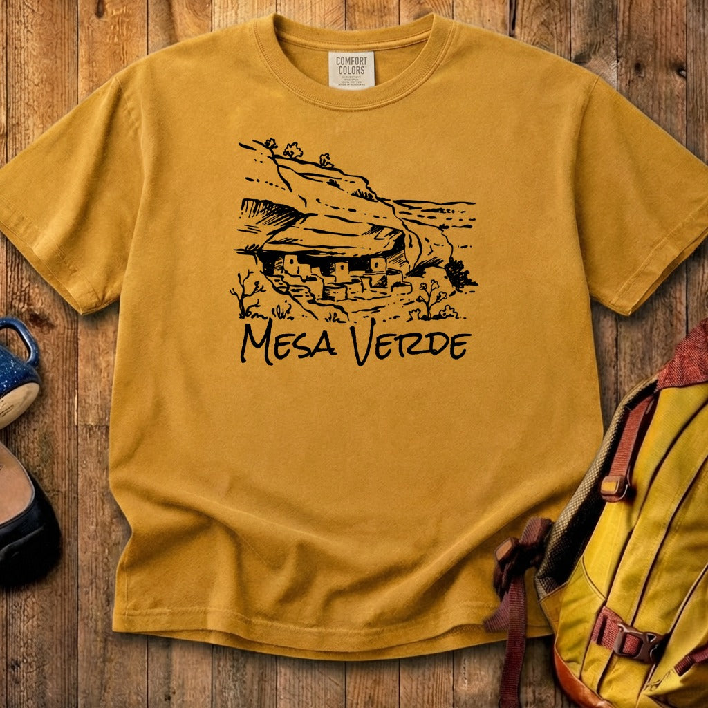 Mesa Verde National Park Line Drawing Cotton T-Shirt