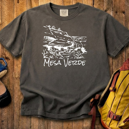 Mesa Verde National Park Line Drawing Cotton T-Shirt