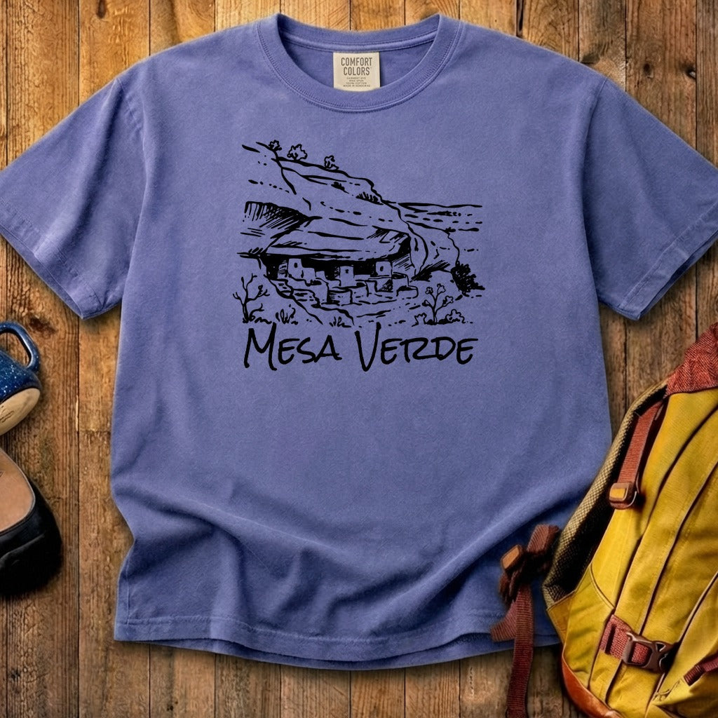 Mesa Verde National Park Line Drawing Cotton T-Shirt