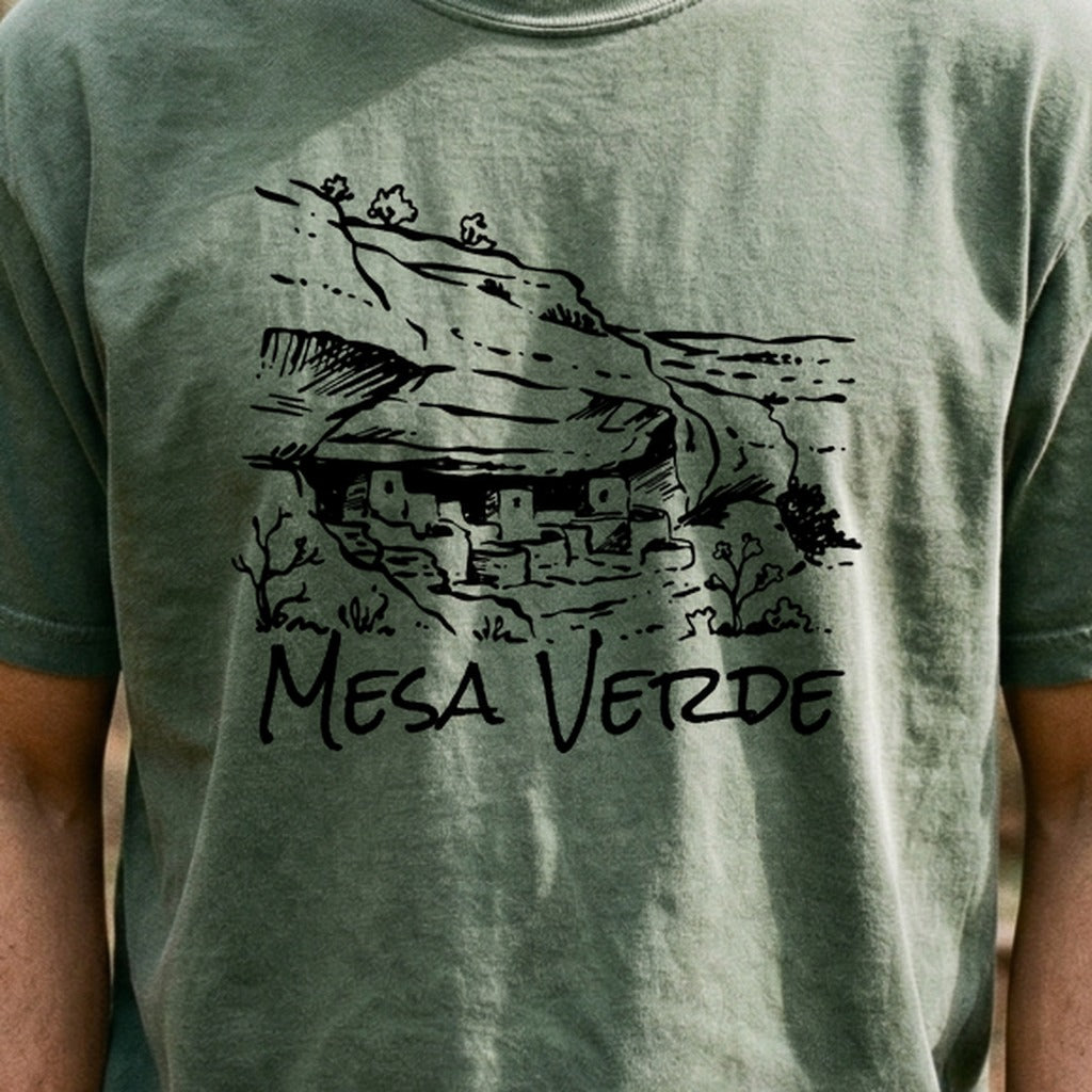 Mesa Verde National Park Line Drawing Cotton T-Shirt