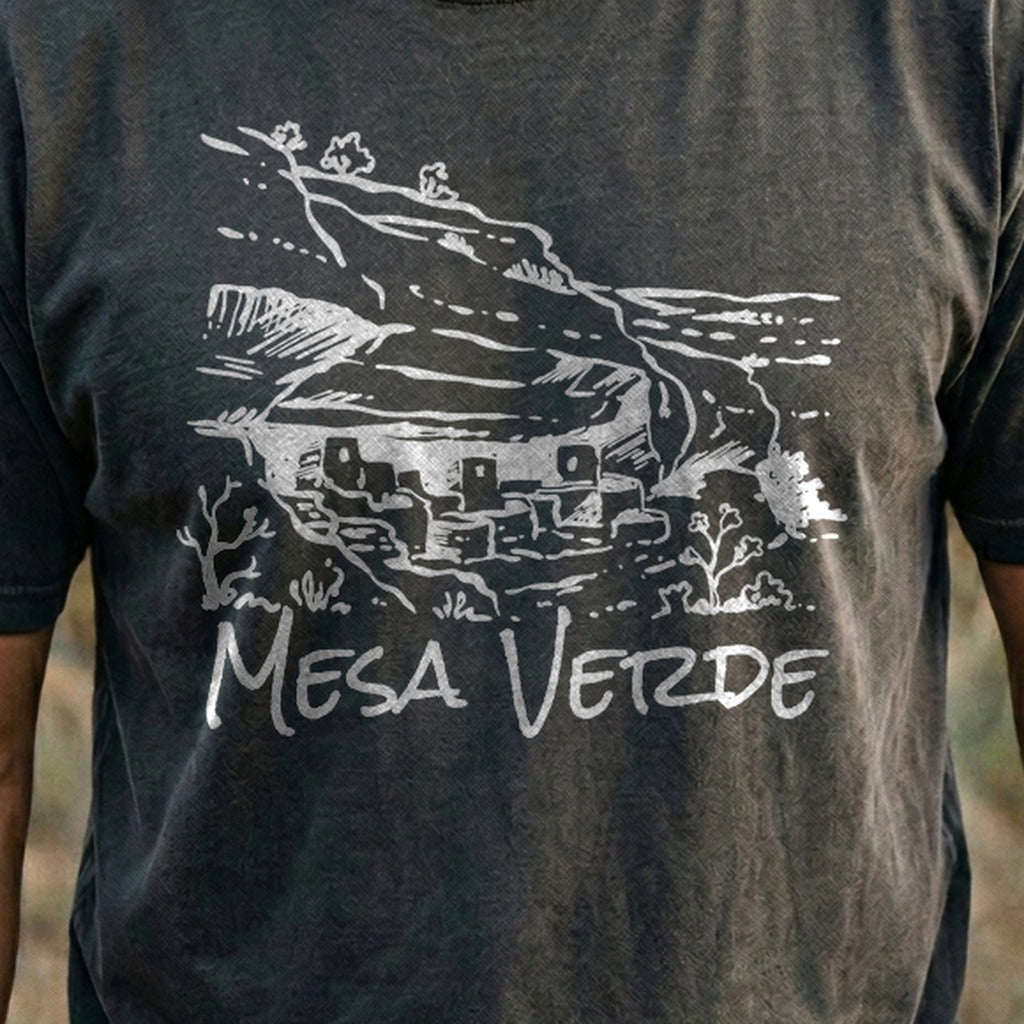 Mesa Verde National Park Line Drawing Cotton T-Shirt