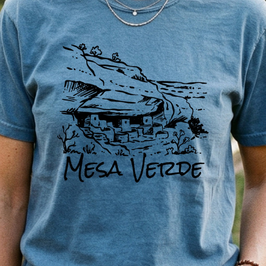 Mesa Verde National Park Line Drawing Cotton T-Shirt