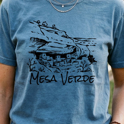 Mesa Verde National Park Line Drawing Cotton T-Shirt