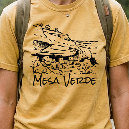 Mesa Verde National Park Line Drawing Cotton T-Shirt