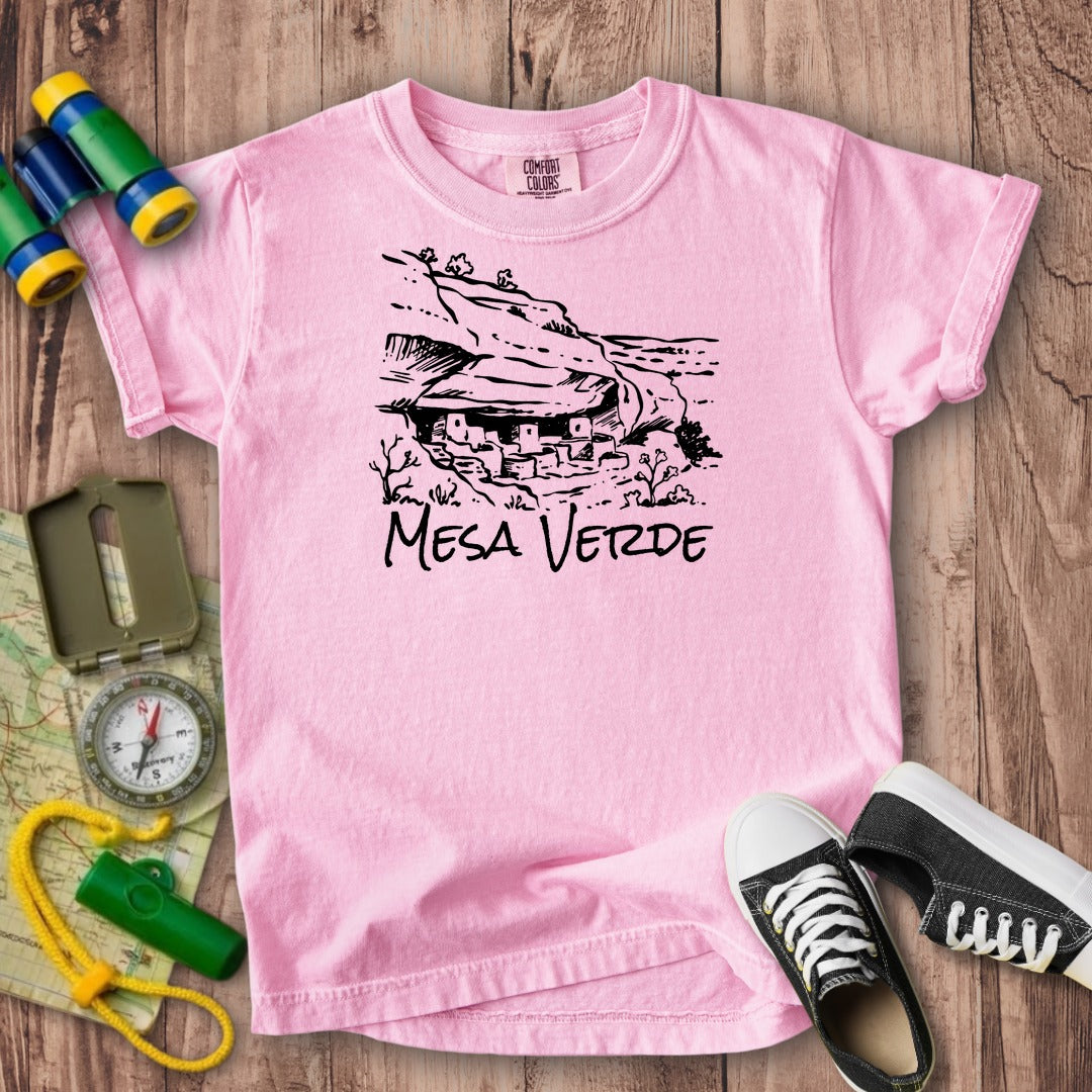 Mesa Verde National Park Line Drawing Kids Cotton T-Shirt