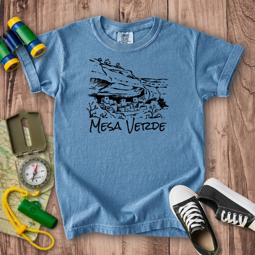 Mesa Verde National Park Line Drawing Kids Cotton T-Shirt