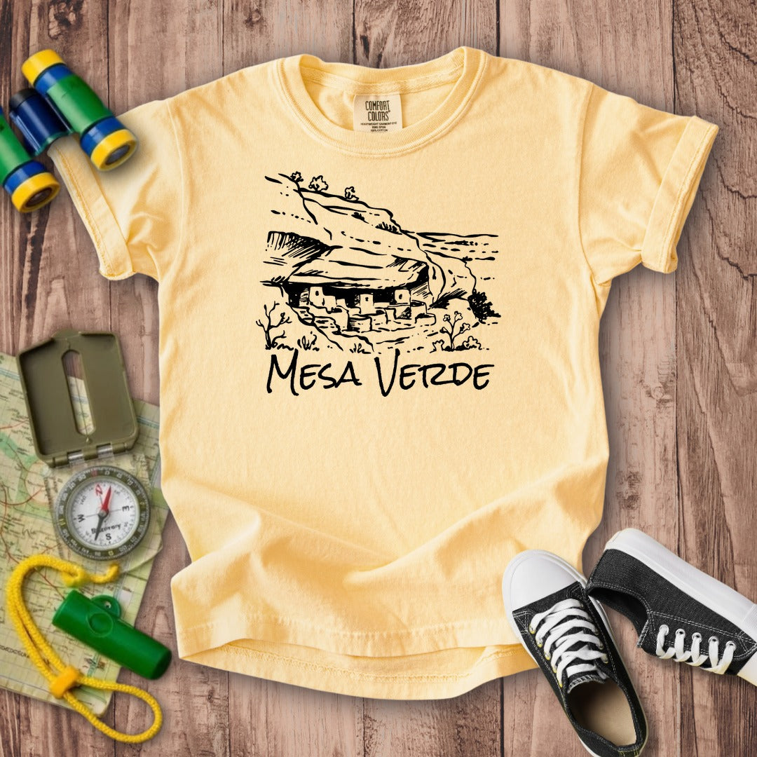 Mesa Verde National Park Line Drawing Kids Cotton T-Shirt