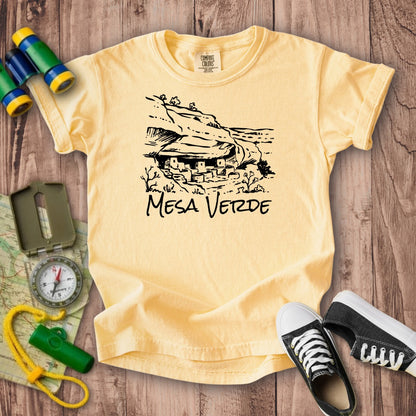 Mesa Verde National Park Line Drawing Kids Cotton T-Shirt