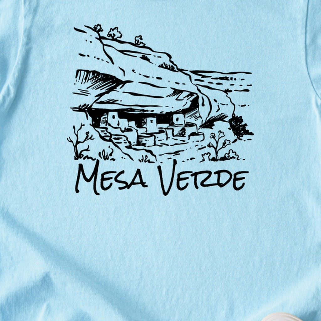 Mesa Verde National Park Line Drawing Kids Cotton T-Shirt