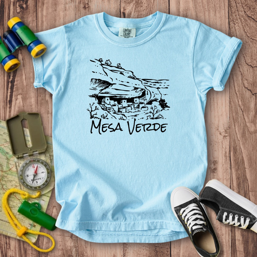 Mesa Verde National Park Line Drawing Kids Cotton T-Shirt