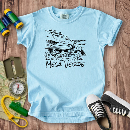 Mesa Verde National Park Line Drawing Kids Cotton T-Shirt
