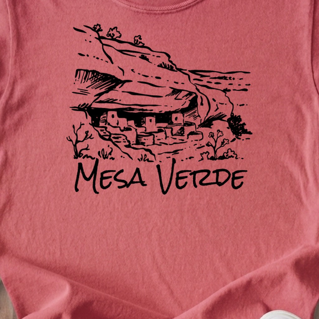 Mesa Verde National Park Line Drawing Kids Cotton T-Shirt