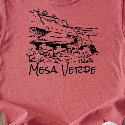 Mesa Verde National Park Line Drawing Kids Cotton T-Shirt