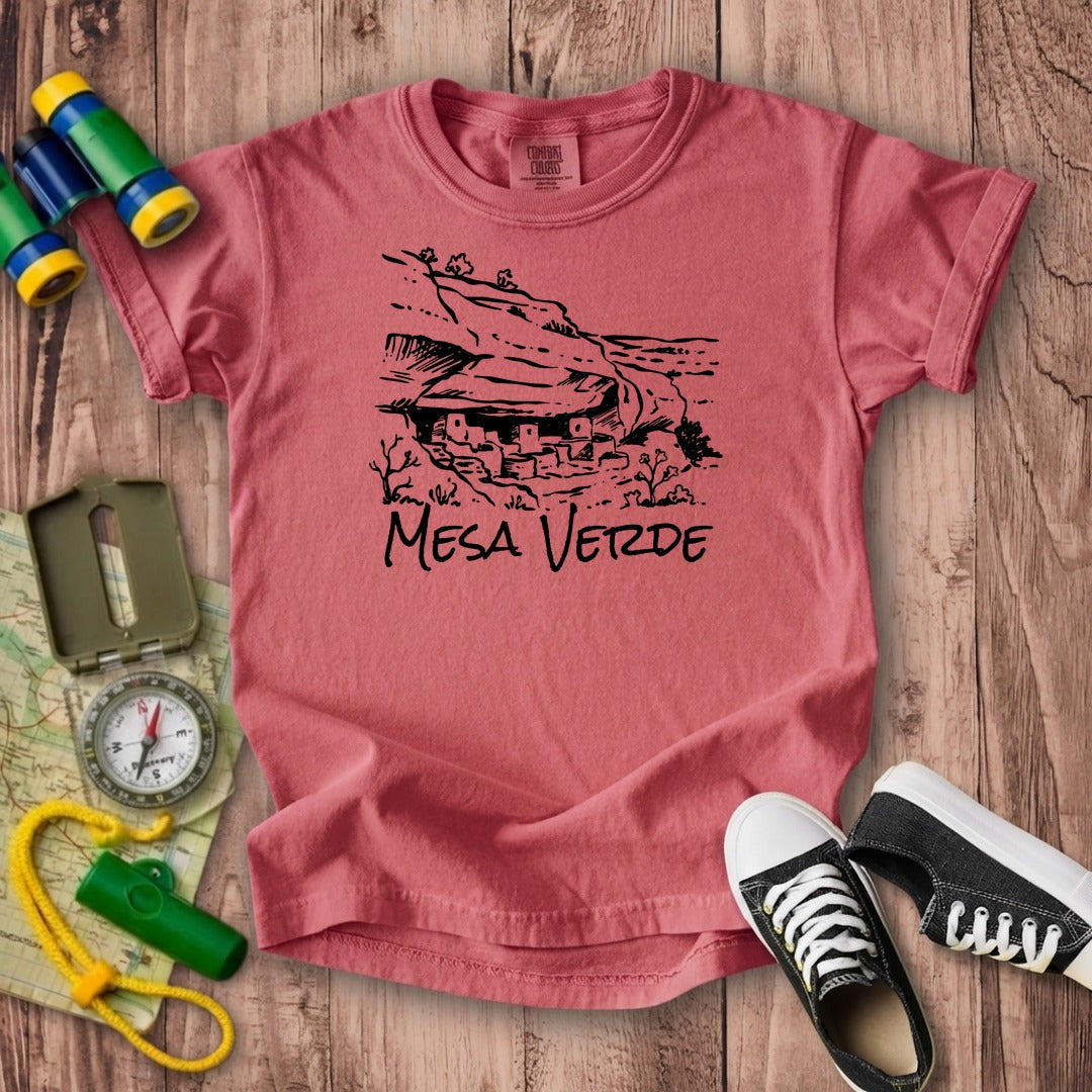 Mesa Verde National Park Line Drawing Kids Cotton T-Shirt