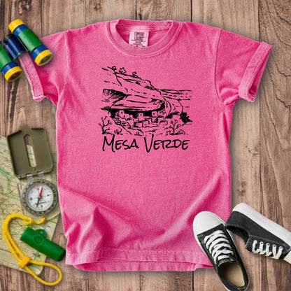 Mesa Verde National Park Line Drawing Kids Cotton T-Shirt