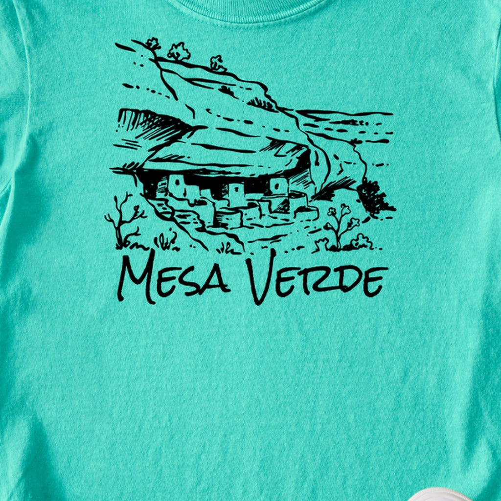 Mesa Verde National Park Line Drawing Kids Cotton T-Shirt