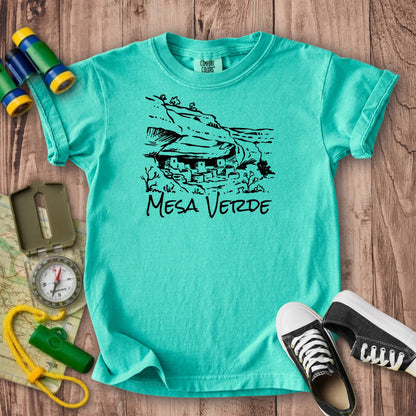 Mesa Verde National Park Line Drawing Kids Cotton T-Shirt