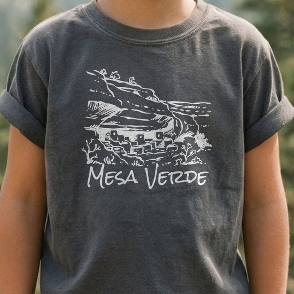 Mesa Verde National Park Line Drawing Kids Cotton T-Shirt