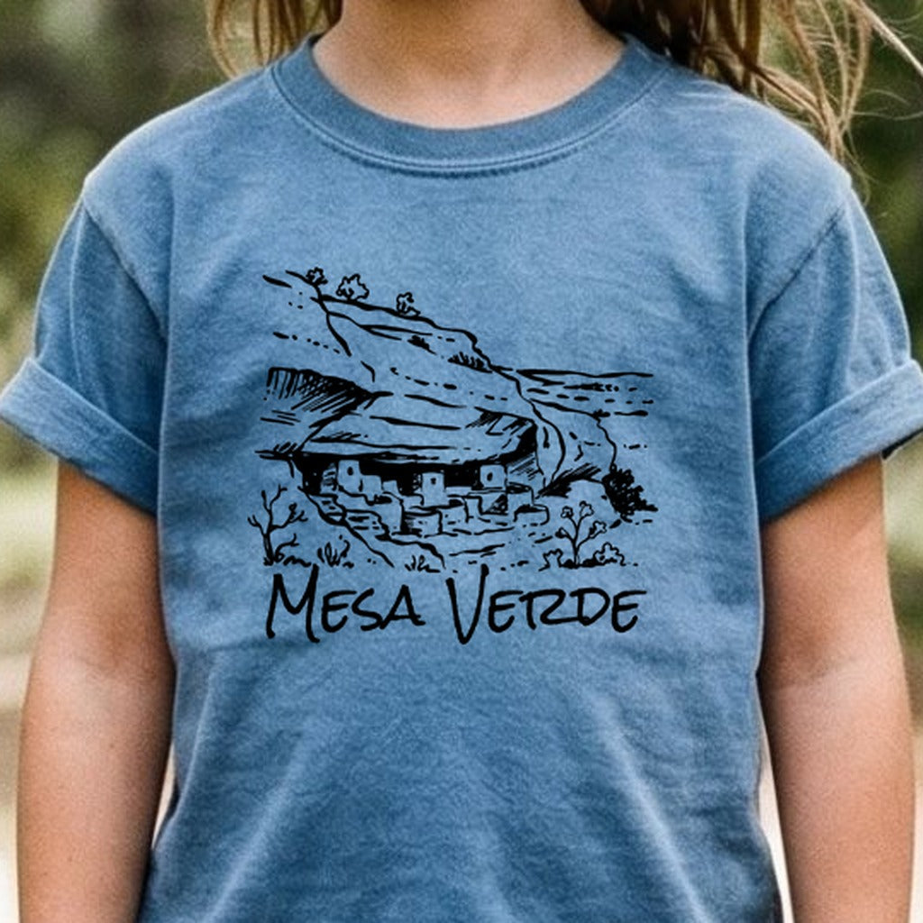 Mesa Verde National Park Line Drawing Kids Cotton T-Shirt