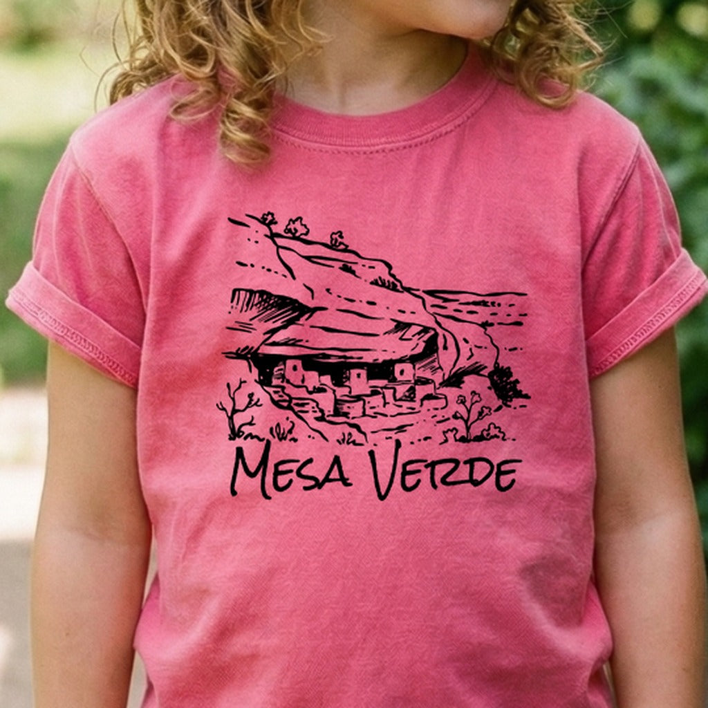 Mesa Verde National Park Line Drawing Kids Cotton T-Shirt