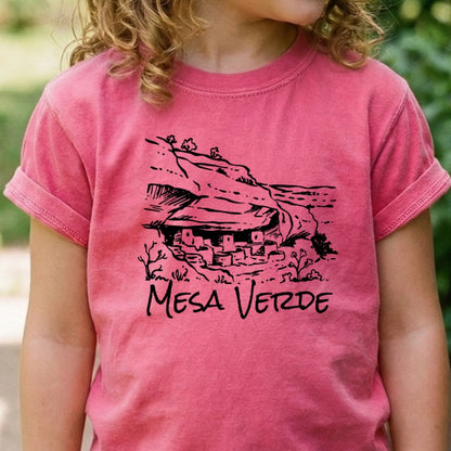 Mesa Verde National Park Line Drawing Kids Cotton T-Shirt