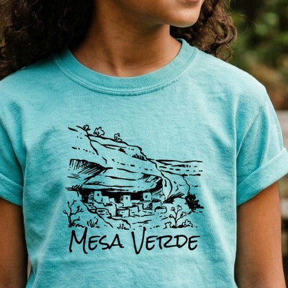 Mesa Verde National Park Line Drawing Kids Cotton T-Shirt