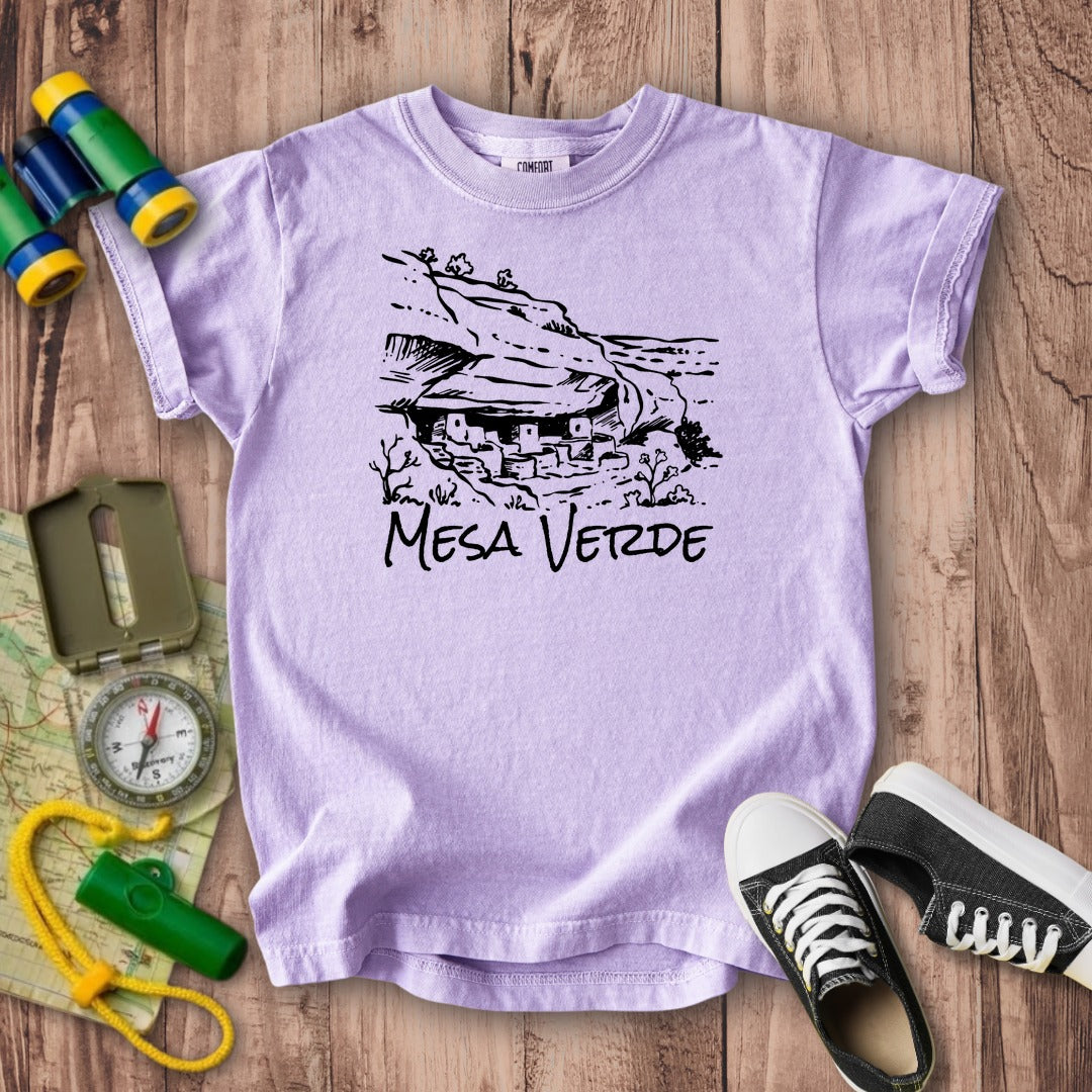 Mesa Verde National Park Line Drawing Kids Cotton T-Shirt