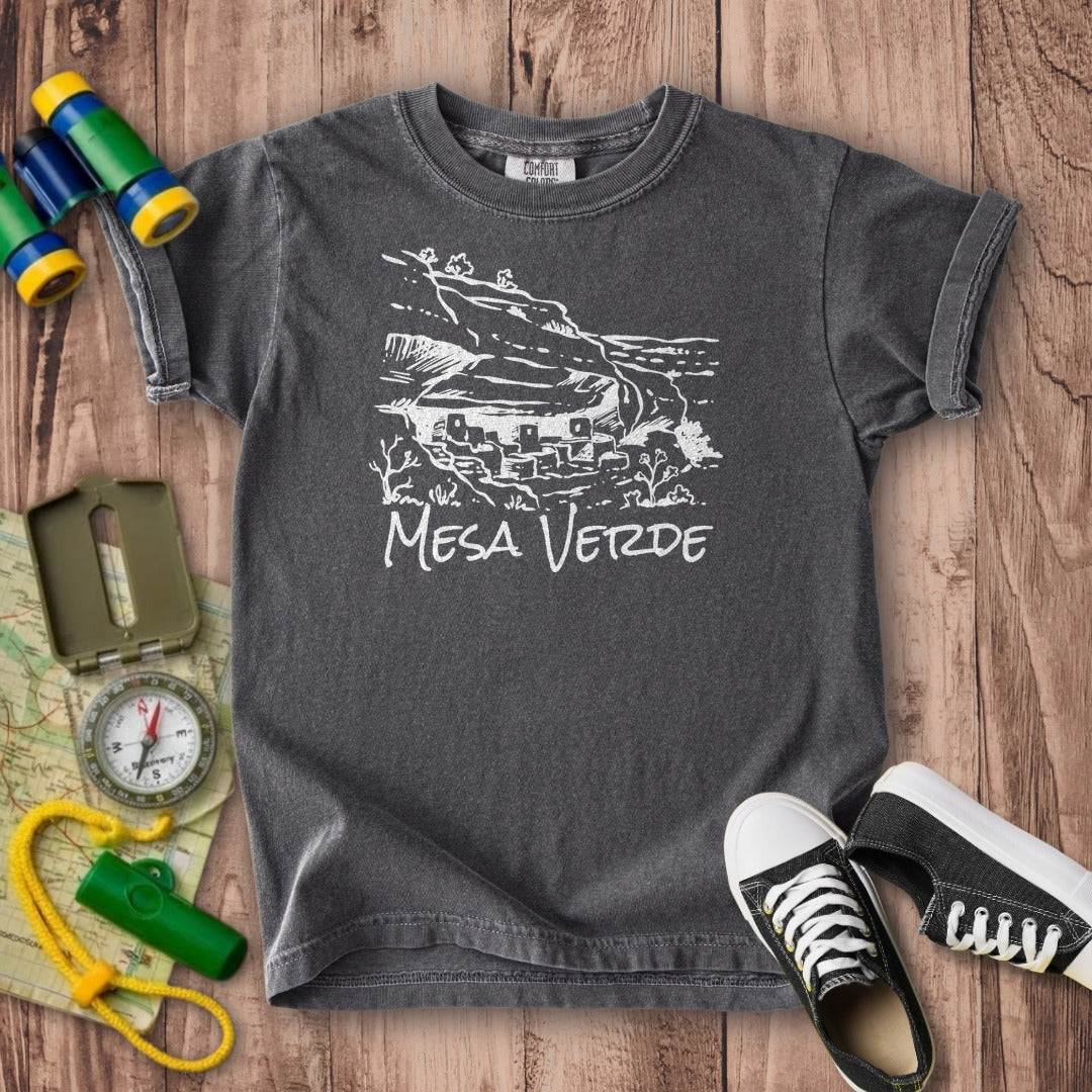 Mesa Verde National Park Line Drawing Kids Cotton T-Shirt