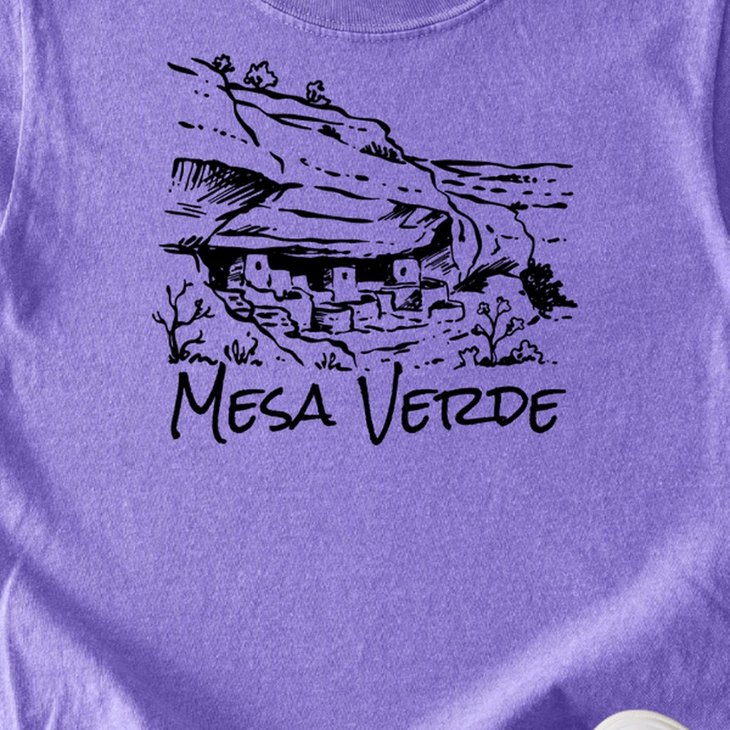 Mesa Verde National Park Line Drawing Kids Cotton T-Shirt