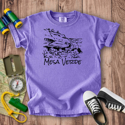 Mesa Verde National Park Line Drawing Kids Cotton T-Shirt